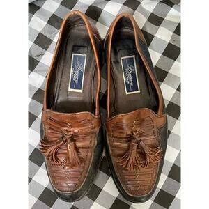 Italy Bragano Cole Haan Men's size 9 D Brown Woven Leather Loafer Dress Shoe